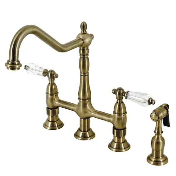 Bridge Kitchen Faucet with Brass Sprayer, Antique Brass